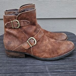 BORN Womens Boots Brown Booties Zip Up Distressed Suede Leather Womens Size 7.5